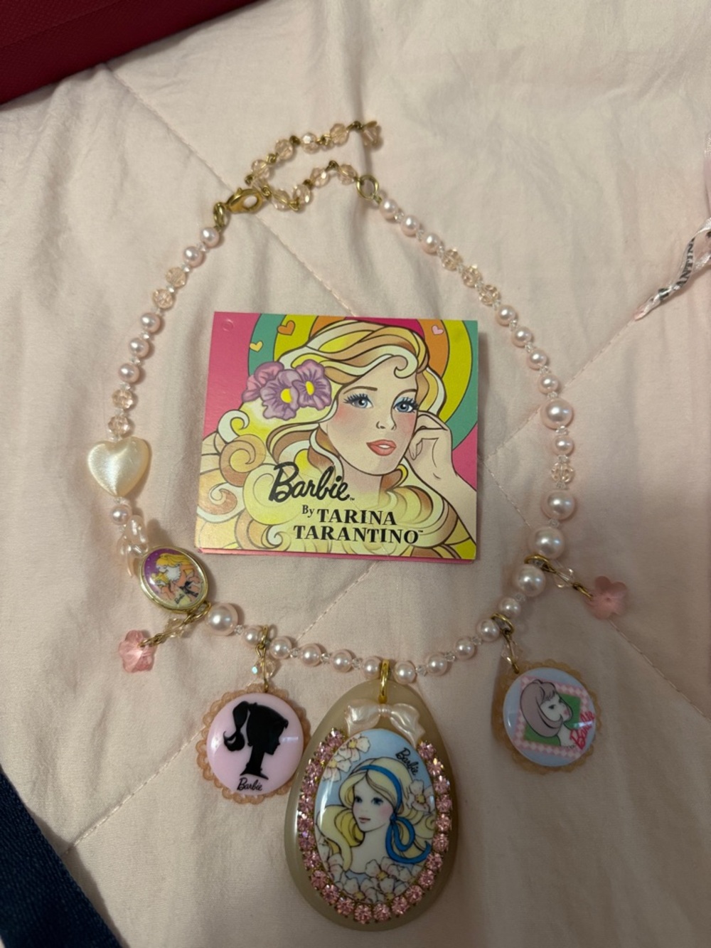 Tarina Tarantino Pink Pearl Barbie Portrait Charm Necklace